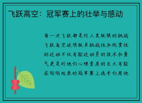 飞跃高空：冠军赛上的壮举与感动